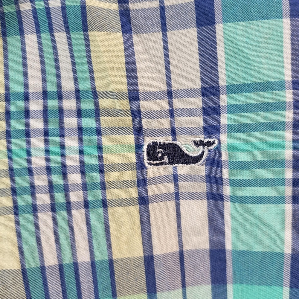 Vineyard Vines Shirt Mens Small Blue Green Plaid‎ Whale Shirt Button Down Cotton - Picture 2 of 7